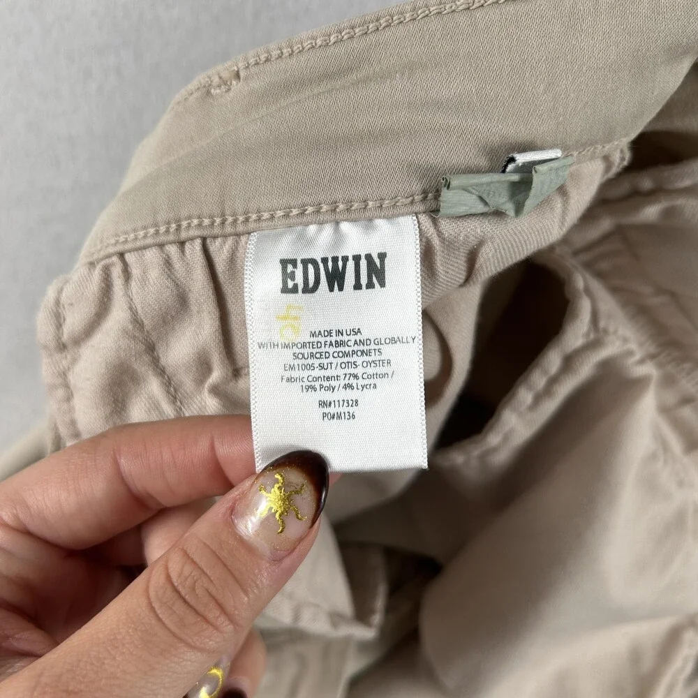 Edwin Pants Mens 34x30 Beige Otis Chino Stretch Canvas Khakis Flat Front USA